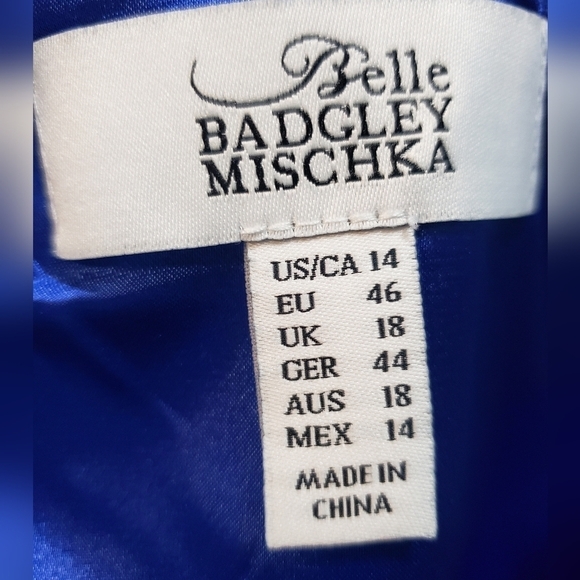 Badgley Mischka Belle Dress‎  Blue Lace Short Sleeve , Size 14 - Picture 12 of 13